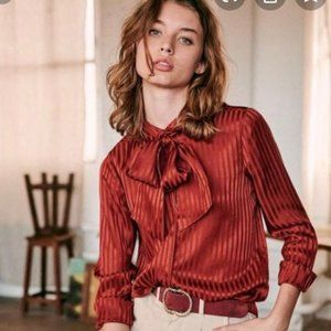 Sezane Chemise Lives Silk Shirt in Cognac (Size 6)